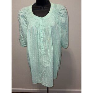 St Johns Bay Short Sleeve Half Button  Blouse Top Women 1X Mint Green